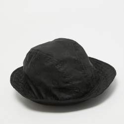 Gucci Black GG Web Nylon Bucket Hat With Pouch 
