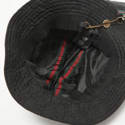 Gucci Black GG Web Nylon Bucket Hat With Pouch 