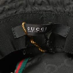 Gucci Black GG Web Nylon Bucket Hat With Pouch 