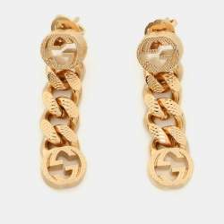 Gucci Gold Tone Interlocking G Chain Drop Earrings