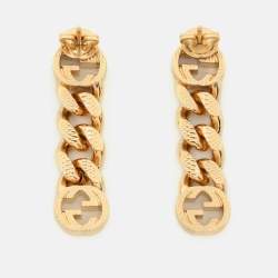 Gucci Gold Tone Interlocking G Chain Drop Earrings