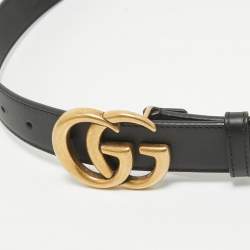 Pre Owned Gucci Black Leather GG Marmont Buckle Belt 85CM