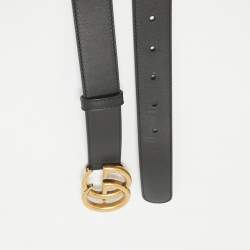 Pre Owned Gucci Black Leather GG Marmont Buckle Belt 85CM