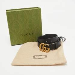 Pre Owned Gucci Black Leather GG Marmont Buckle Belt 85CM