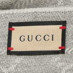 Gucci Grey GG Jacquard Wool Fringe Scarf
