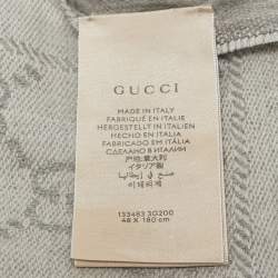 Gucci Grey GG Jacquard Wool Fringe Scarf
