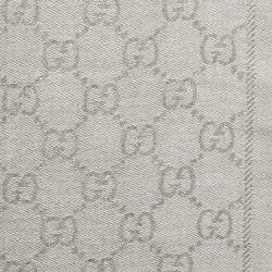 Gucci Grey GG Jacquard Wool Fringe Scarf