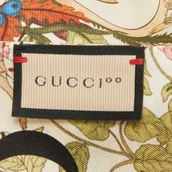 Pre Owned Gucci 100 Cream/Red Printed Silk Lady Savanero Scarf