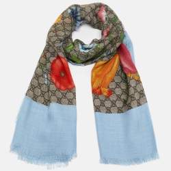 Gucci Multicolor GG Floral Print Silk Blend Square Scarf