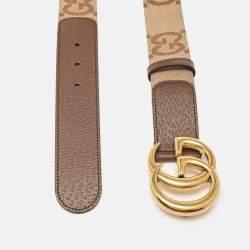 Pre Owned Gucci Beige/Ebony Jumbo GG Canvas GG Marmont Buckle Belt 80 CM