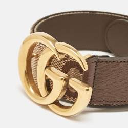 Pre Owned Gucci Beige/Ebony Jumbo GG Canvas GG Marmont Buckle Belt 80 CM