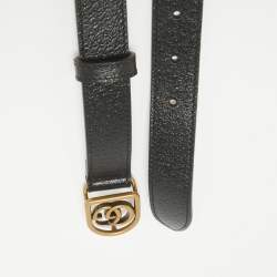 Gucci Black Leather Framed Double G Buckle Belt 95 CM