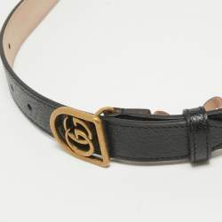 Gucci Black Leather Framed Double G Buckle Belt 95 CM