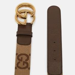 Gucci Brown/Beige Jumbo GG Canvas and Leather GG Marmont Buckle Belt 95CM