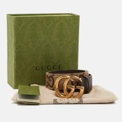 Gucci Brown/Beige Jumbo GG Canvas and Leather GG Marmont Buckle Belt 95CM
