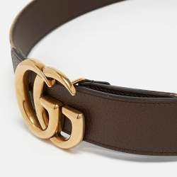 Gucci Brown/Beige Jumbo GG Canvas and Leather GG Marmont Buckle Belt 95CM