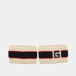 Pre Owned Gucci Beige Terry Cotton Logo Headband and Wristband Set 