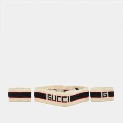 Pre Owned Gucci Beige Terry Cotton Logo Headband and Wristband Set 