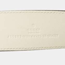 Pre Owned Gucci Beige/White GG Supreme Canvas GG Marmont Buckle Belt 75CM