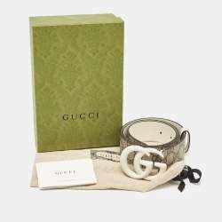 Pre Owned Gucci Beige/White GG Supreme Canvas GG Marmont Buckle Belt 75CM