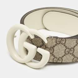 Pre Owned Gucci Beige/White GG Supreme Canvas GG Marmont Buckle Belt 75CM