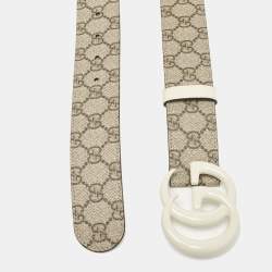Pre Owned Gucci Beige/White GG Supreme Canvas GG Marmont Buckle Belt 75CM