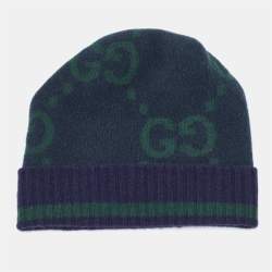 Gucci Navy Blue GG Cashmere Knit Beanie Hat M