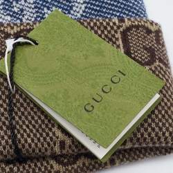Gucci Blue/Brown GG Jacquard Wool Knit Beanie Hat S