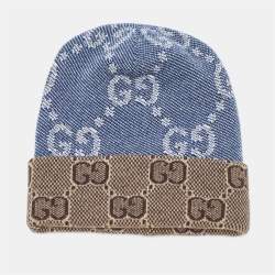 Gucci Blue/Brown GG Jacquard Wool Knit Beanie Hat S