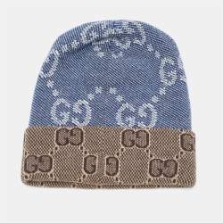 Gucci Blue/Brown GG Jacquard Wool Knit Beanie Hat S