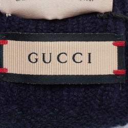 Gucci Navy Blue/Green GG Cashmere Knit Gloves L