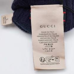 Gucci Navy Blue/Green GG Cashmere Knit Gloves L