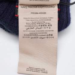 Gucci Navy Blue/Green GG Cashmere Knit Gloves L