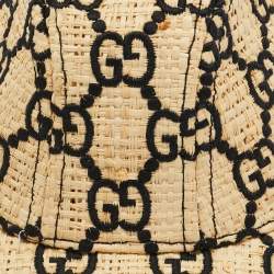 Pre Owned Gucci Beige GG Raffia Basmaa Stuoia Hat M