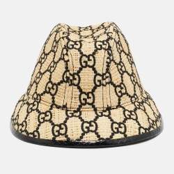 Pre Owned Gucci Beige GG Raffia Basmaa Stuoia Hat M