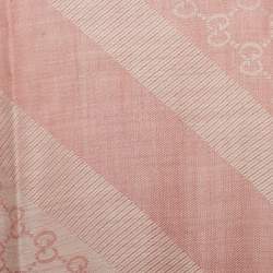 Pre Owned Gucci Pink GG Jacquard Wool Frayed Edge Scarf 