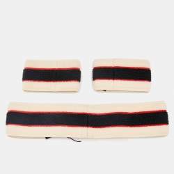Gucci Beige Logo Stripe Sports Headband & Wristbands Set M