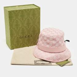 Gucci Pink Logo Monogram Canvas & Leather Detail Bucket Hat S