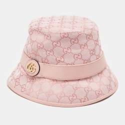 Gucci Pink Logo Monogram Canvas & Leather Detail Bucket Hat S