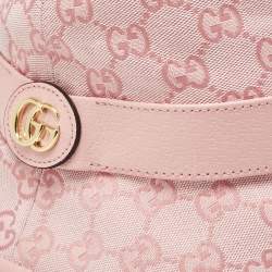 Gucci Pink Logo Monogram Canvas & Leather Detail Bucket Hat S