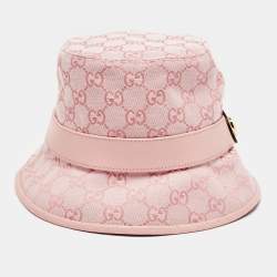 Gucci Pink Logo Monogram Canvas & Leather Detail Bucket Hat S
