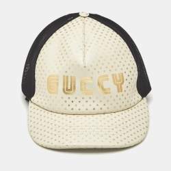 Gucci White Stars/Guccy Print Leather & Mesh Baseball Cap L