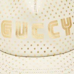 Gucci White Stars/Guccy Print Leather & Mesh Baseball Cap L