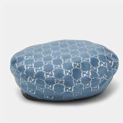 Gucci Blue GG Lamé Leather Trim Beret Cap M