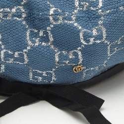 Gucci Blue GG Lamé Leather Trim Beret Cap M