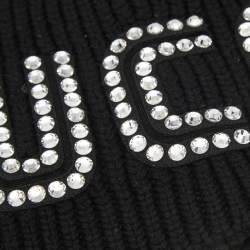 Gucci Black Crystal Guccy Detail Rib Knit Beanie M
