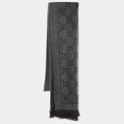 Gucci Grey GG Jacquard Wool Scarf