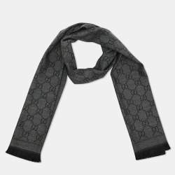 Gucci Grey GG Jacquard Wool Scarf