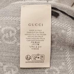 Gucci Grey GG Jacquard Woo Knit Scarf 