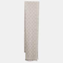 Gucci Grey GG Jacquard Woo Knit Scarf 